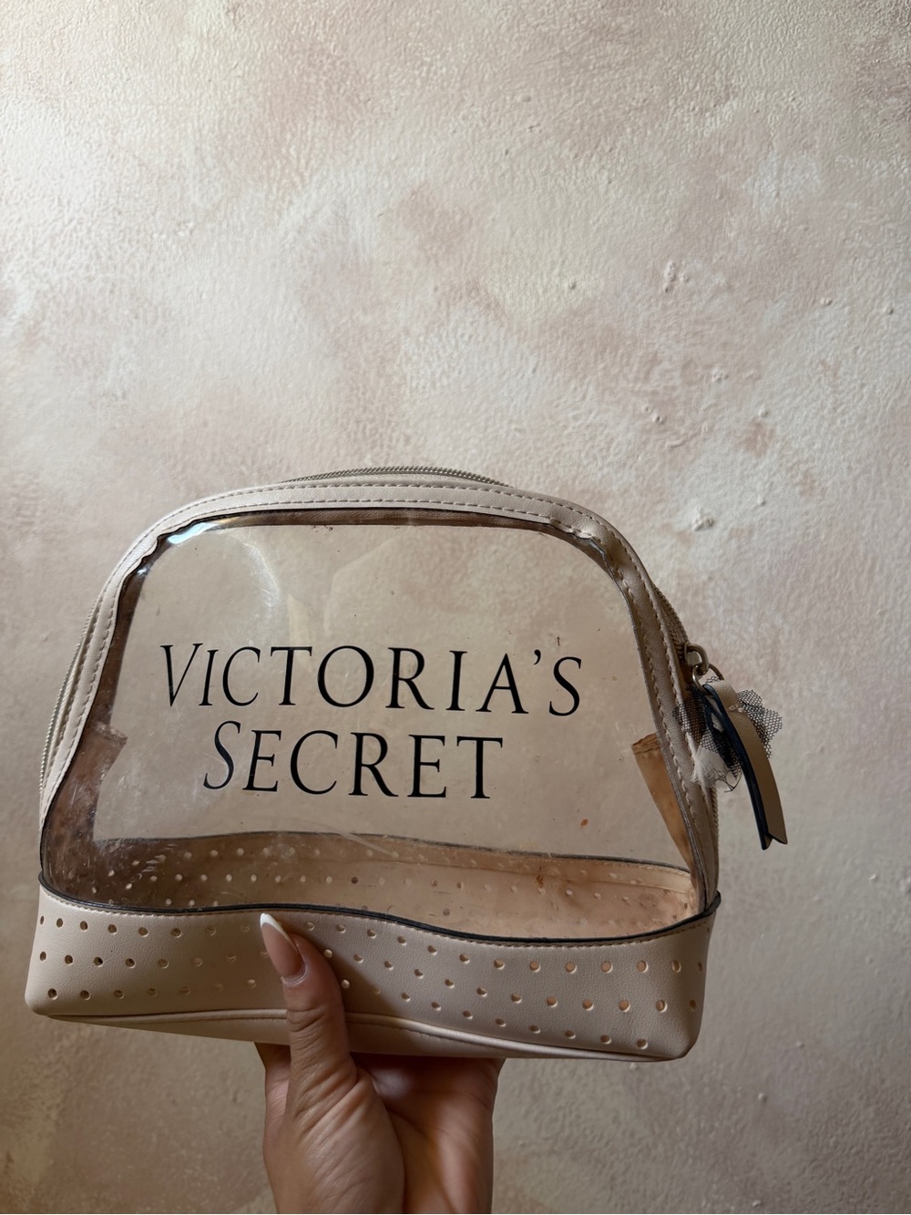 Victoria's Secret Clear Cosmetic Pouch with Nude Trim